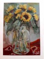 Zonnebloemen-in-glas-40-bij-50-olie-op-papier-