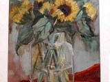 Zonnebloemen-in-glas-40-bij-50-olie-op-papier-
